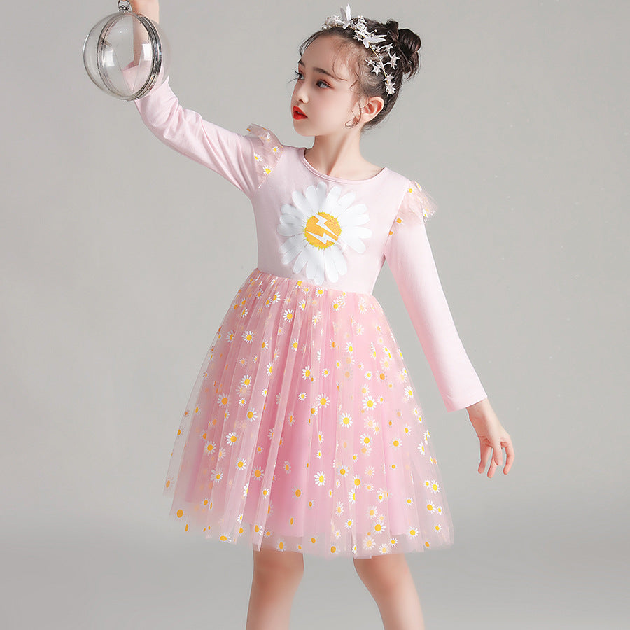 Girl Korean Gauze Sunflower Casual Dresses 3-10 Years