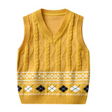 Kid Baby Boy Round Neck Jacquard Knit Waistcoat Pure Cotton Sweater Vest