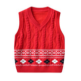 Kid Baby Boy Round Neck Jacquard Knit Waistcoat Pure Cotton Sweater Vest