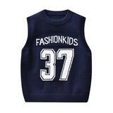 Kid Baby Boy Round Neck Jacquard Knit Waistcoat Pure Cotton Sweater Vest