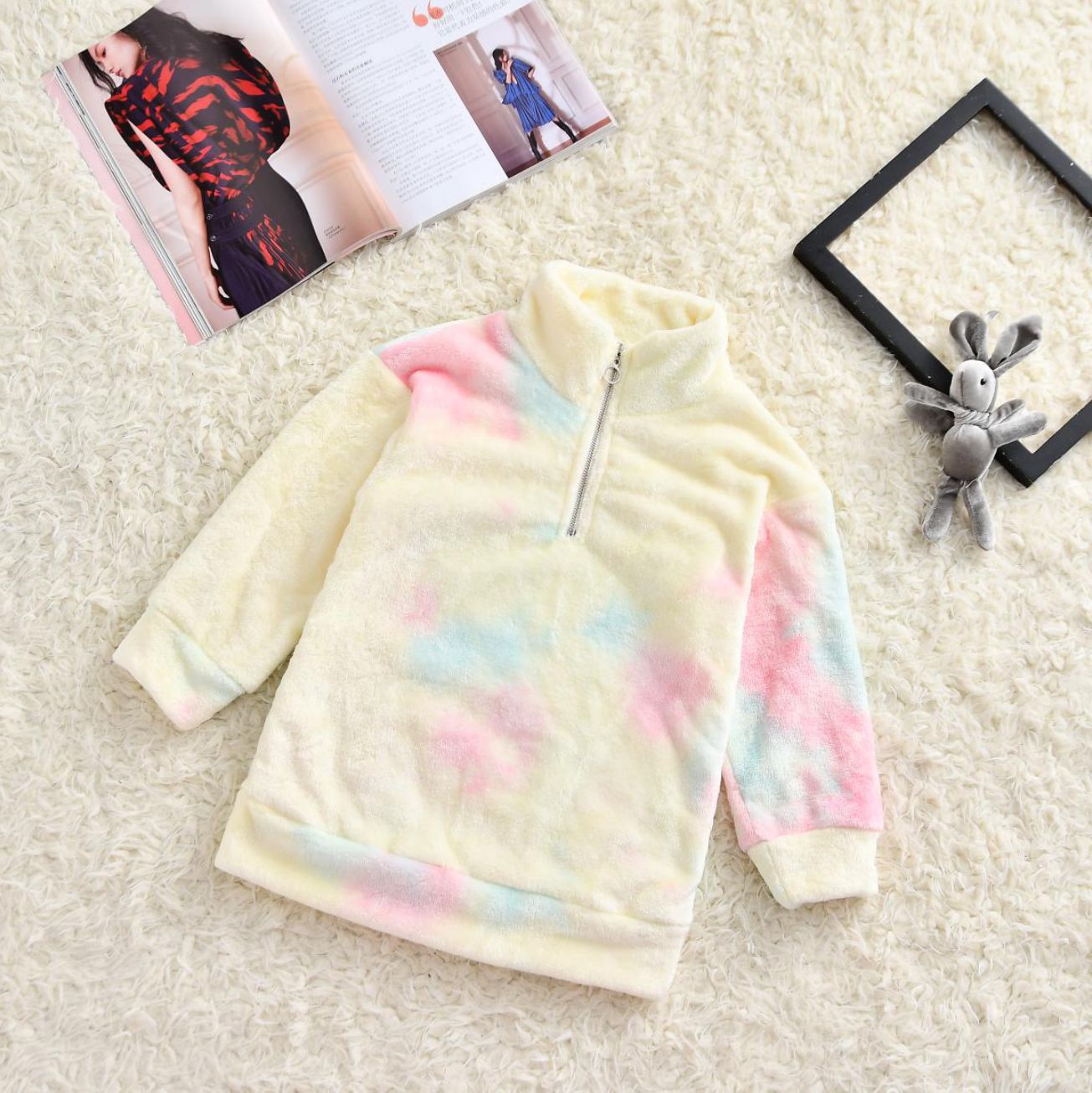 Family Matching Stand-up Collar Double-sided Plush Tie Parent-child Sweatshirt
