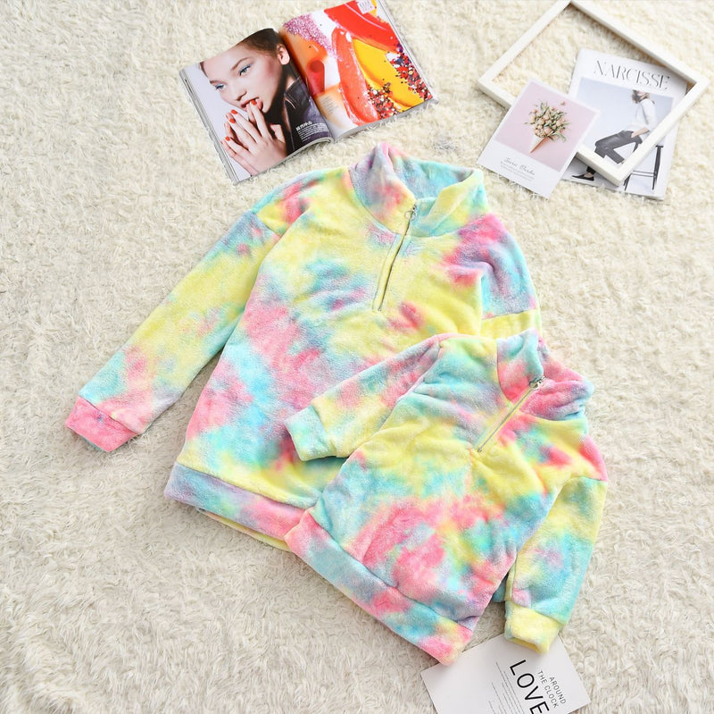 Family Matching Stand-up Collar Double-sided Plush Tie Parent-child Sweatshirt