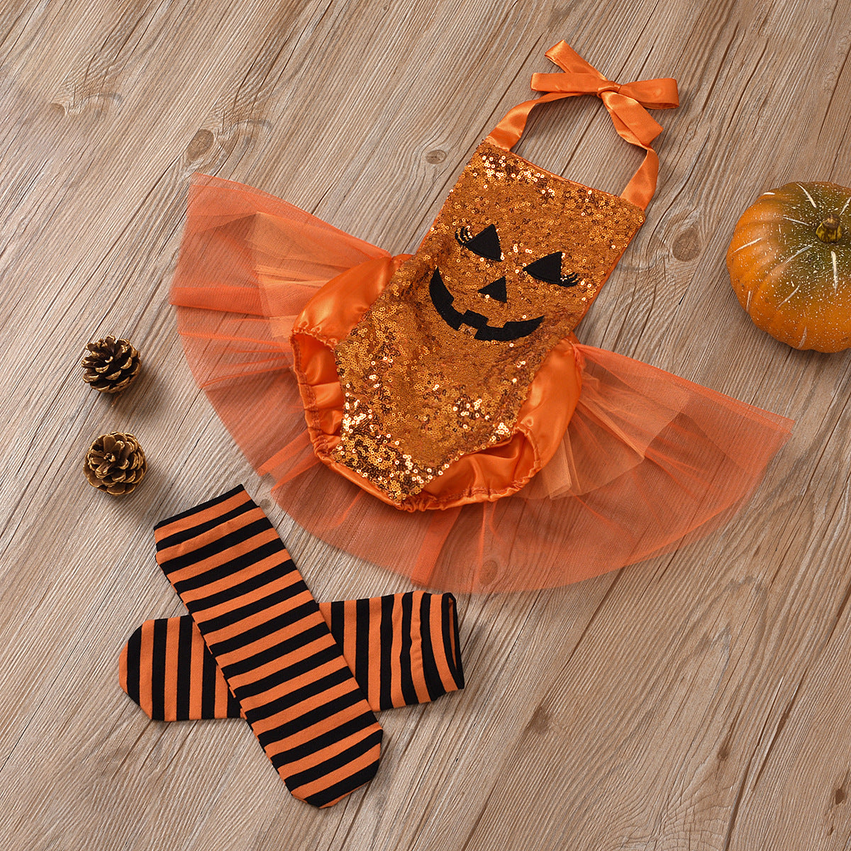 Baby Girl Halloween Smiling Face Embroidered Gauze Climbing Rompers