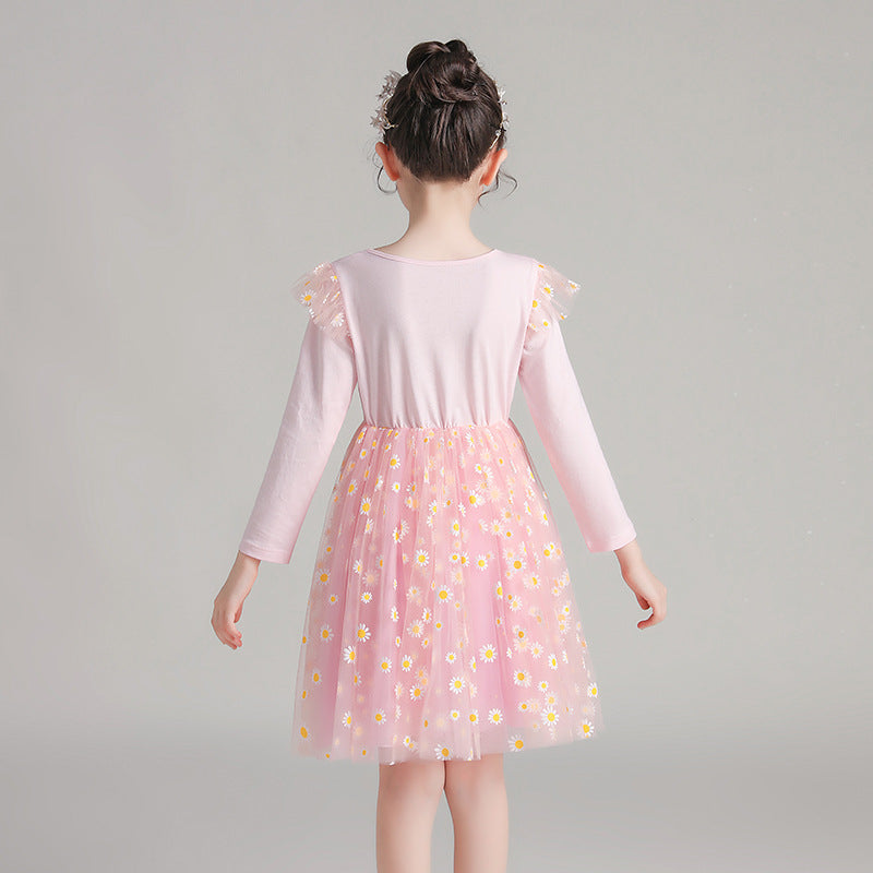 Girl Korean Gauze Sunflower Casual Dresses 3-10 Years