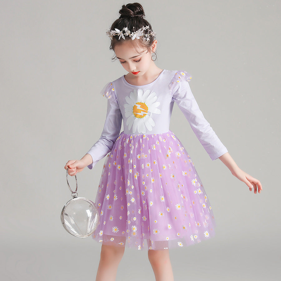 Girl Korean Gauze Sunflower Casual Dresses 3-10 Years