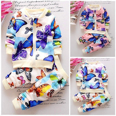 Toddler Baby Girls Casual Butterfly 2 Pcs Outfits