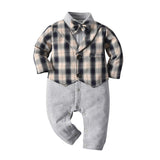 Baby Boy Jumpsuit Gentleman Bow Tie Crawl Plaid Rompers