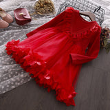 Girl Petal Mesh Tutu Spring Autumn Flower Dresses 1-8 Years