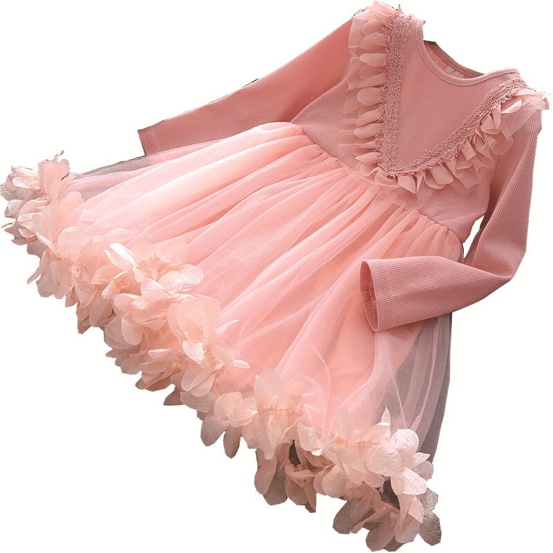 Girl Petal Mesh Tutu Spring Autumn Flower Dresses 1-8 Years