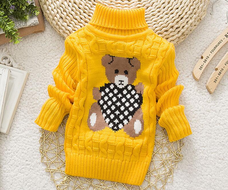 Girls Boys Warm Thick Knitted Turtleneck Sweaters