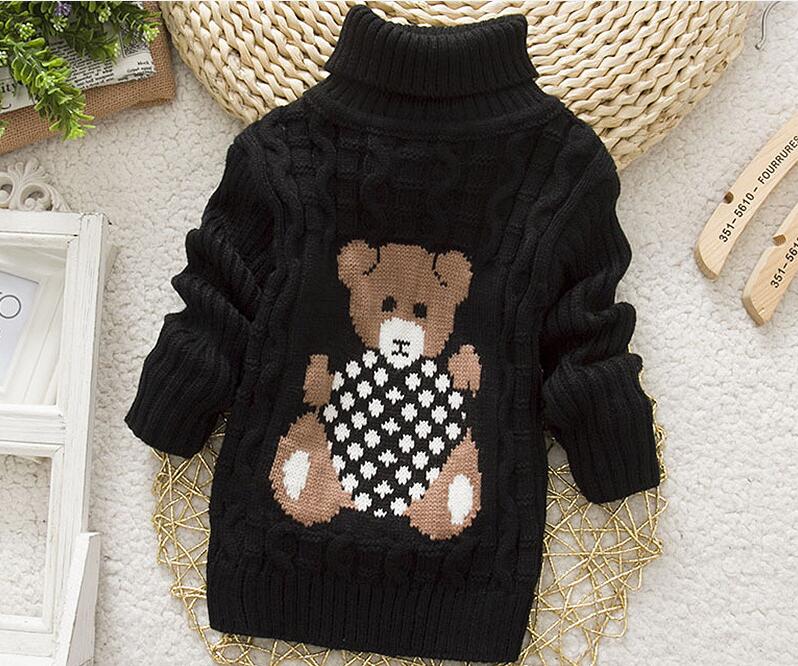 Girls Boys Warm Thick Knitted Turtleneck Sweaters