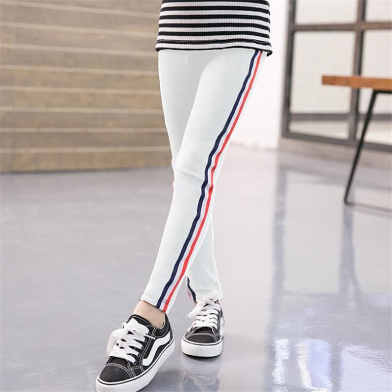 Girls Leggings Kids Pencil Pants Stripe Cotton Trousers