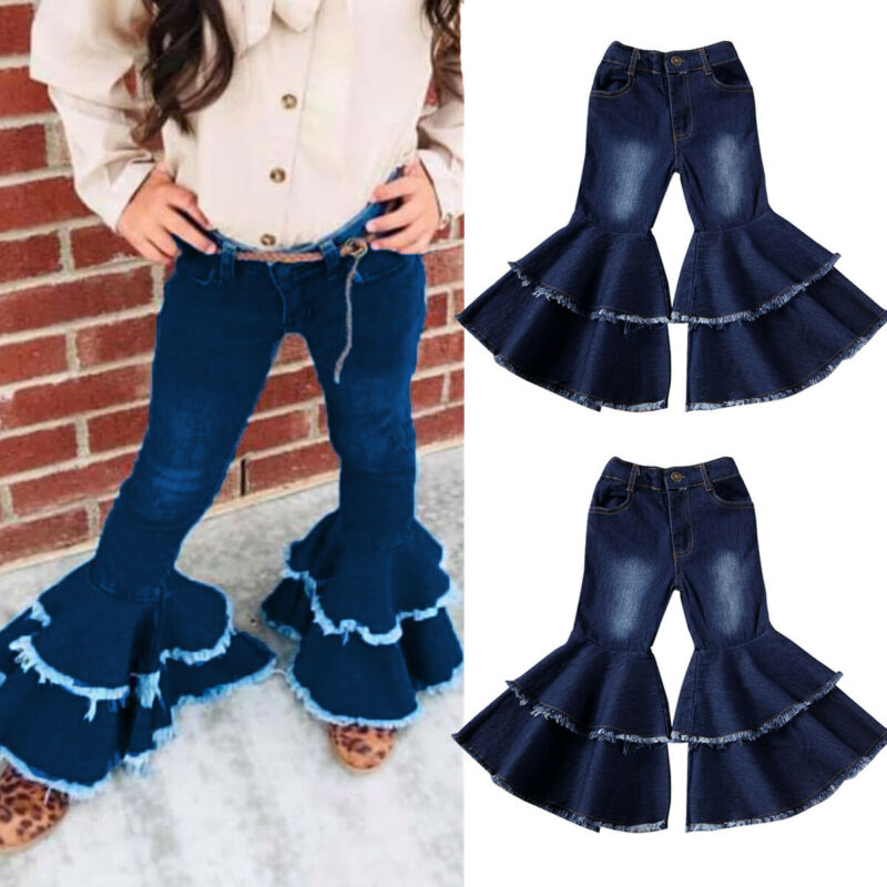 Fashion Girls Flared Trousers Jeans Bell-bottom Trousers Wide Leg Denim Pants