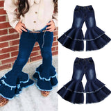 Fashion Girls Flared Trousers Jeans Bell-bottom Trousers Wide Leg Denim Pants