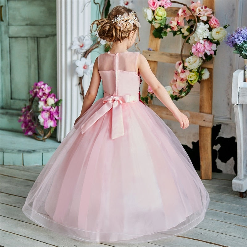 Teenager Girls Birthday Princess Dress Vintage Appliques Flower Ball Gown - honeylives