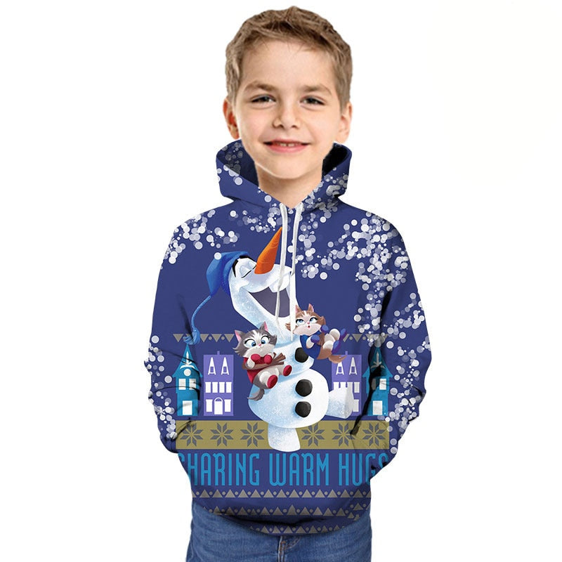 Kids Boy Christmas T shirt Cartoon Hoodie Santa Reindeer 3D Printed Sweatshirt