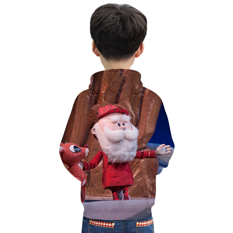Kids Boy Christmas T shirt Cartoon Hoodie Santa Reindeer 3D Printed Sweatshirt