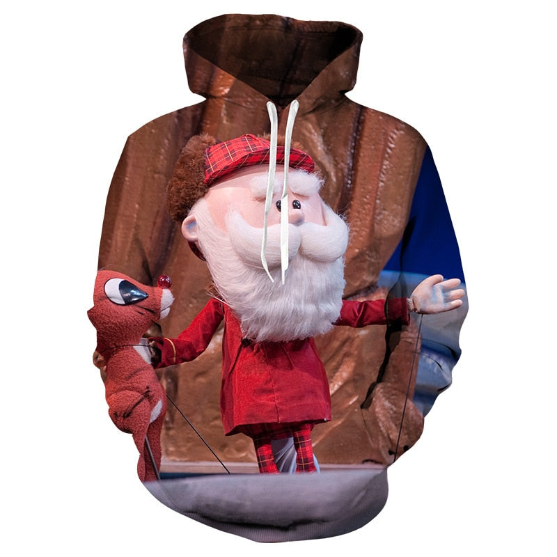 Kids Boy Christmas T shirt Cartoon Hoodie Santa Reindeer 3D Printed Sweatshirt