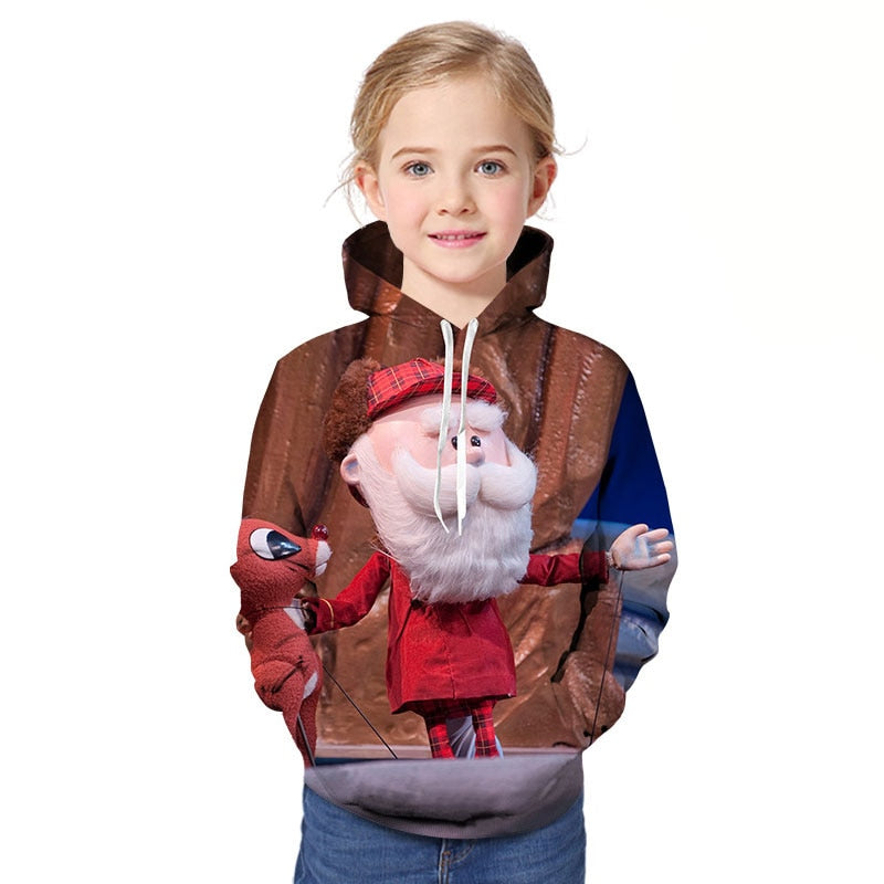 Kids Boy Christmas T shirt Cartoon Hoodie Santa Reindeer 3D Printed Sweatshirt