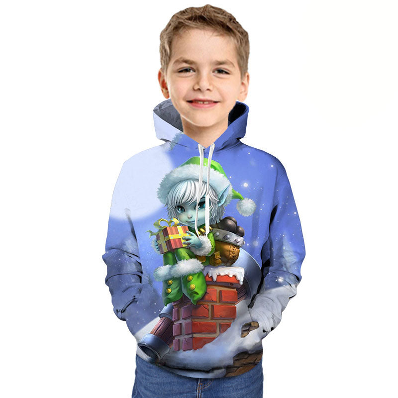 Kids Boy Christmas T shirt Cartoon Hoodie Santa Reindeer 3D Printed Sweatshirt