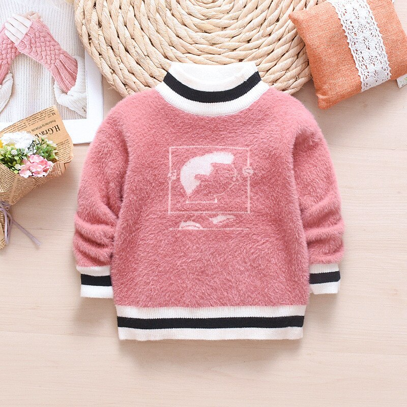 Kids Girl Autumn Winter Knit Sweater Hooded Velvet Cartoon Sweater