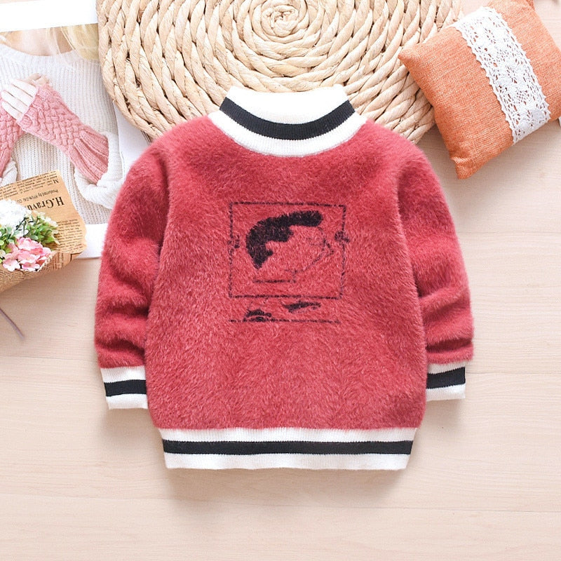 Kids Girl Autumn Winter Knit Sweater Hooded Velvet Cartoon Sweater