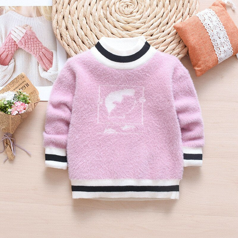 Kids Girl Autumn Winter Knit Sweater Hooded Velvet Cartoon Sweater