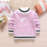 Kids Girl Autumn Winter Knit Sweater Hooded Velvet Cartoon Sweater