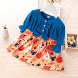 Kids Girl Halloween Long Sleeve A-line Flower Print Dress For 2-7 Years