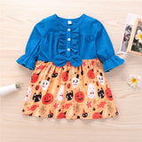 Kids Girl Halloween Long Sleeve A-line Flower Print Dress For 2-7 Years