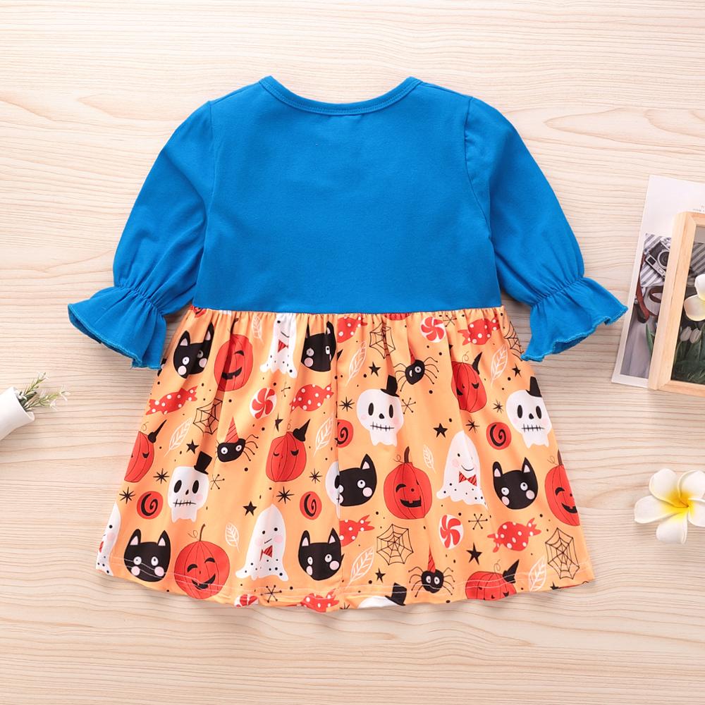 Kids Girl Halloween Long Sleeve A-line Flower Print Dress For 2-7 Years