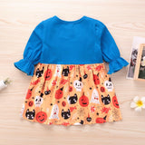 Kids Girl Halloween Long Sleeve A-line Flower Print Dress For 2-7 Years