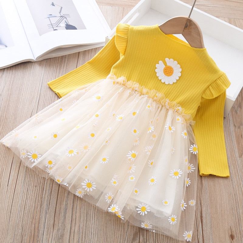 Girls Autumn Veil  Printed Baby Wear Flower Casual Dress