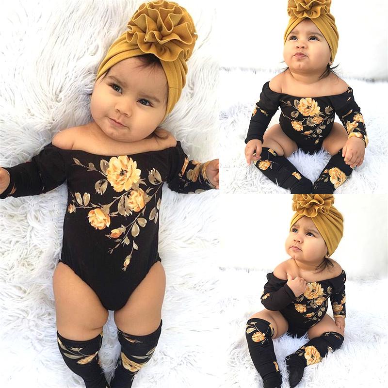 Baby Girl Long Sleeve Floral Romper Warm 2 Pcs Set