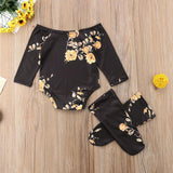 Baby Girl Long Sleeve Floral Romper Warm 2 Pcs Set