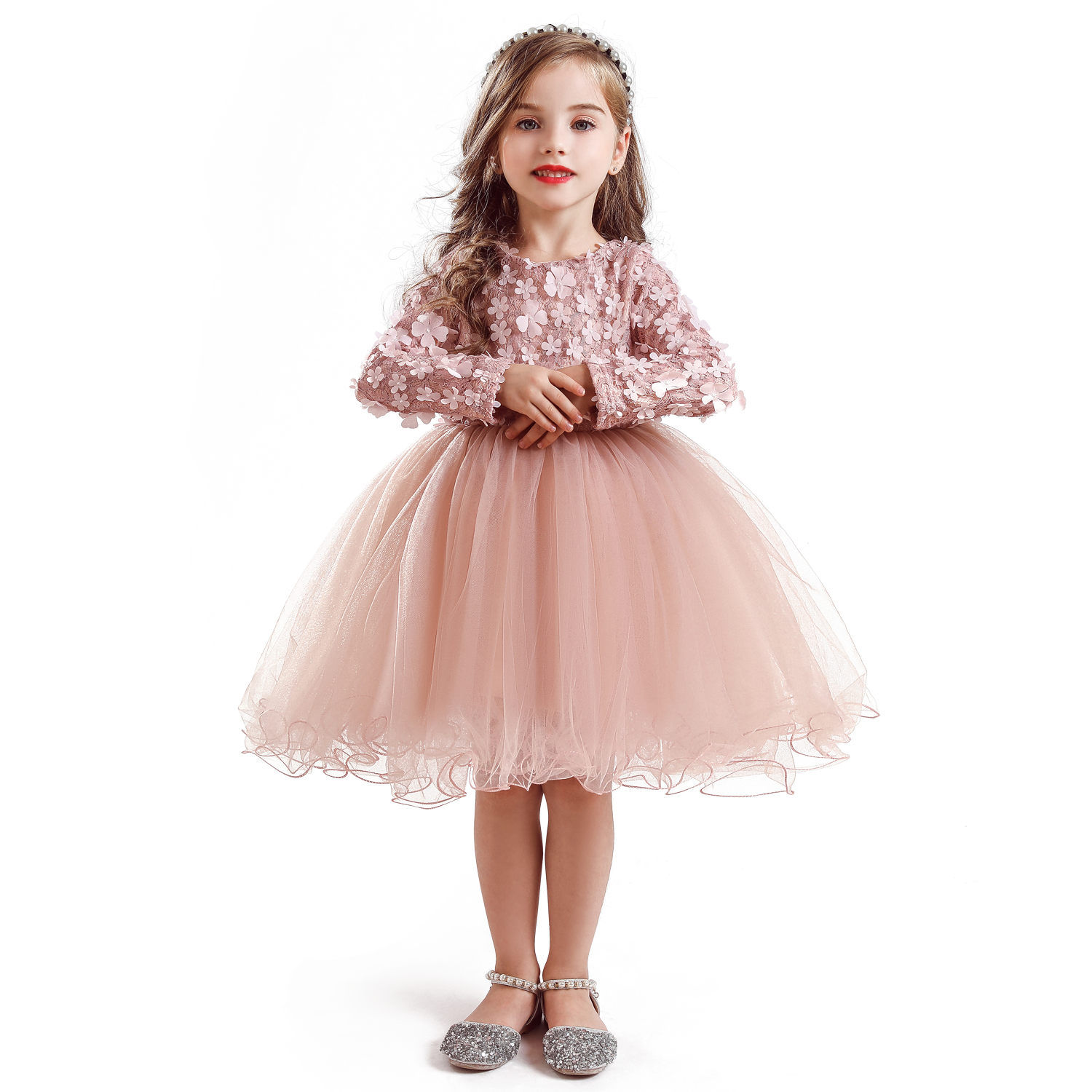 Autumn Winter Girls Princess Flower Ball Gown Party Dresses