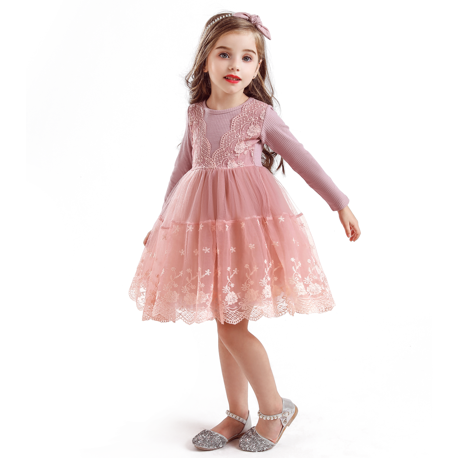 Autumn Winter Girls Princess Flower Ball Gown Party Dresses