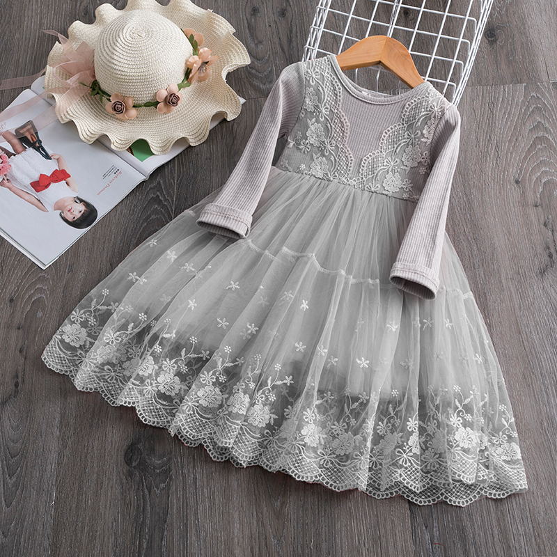 Autumn Winter Girls Princess Flower Ball Gown Party Dresses