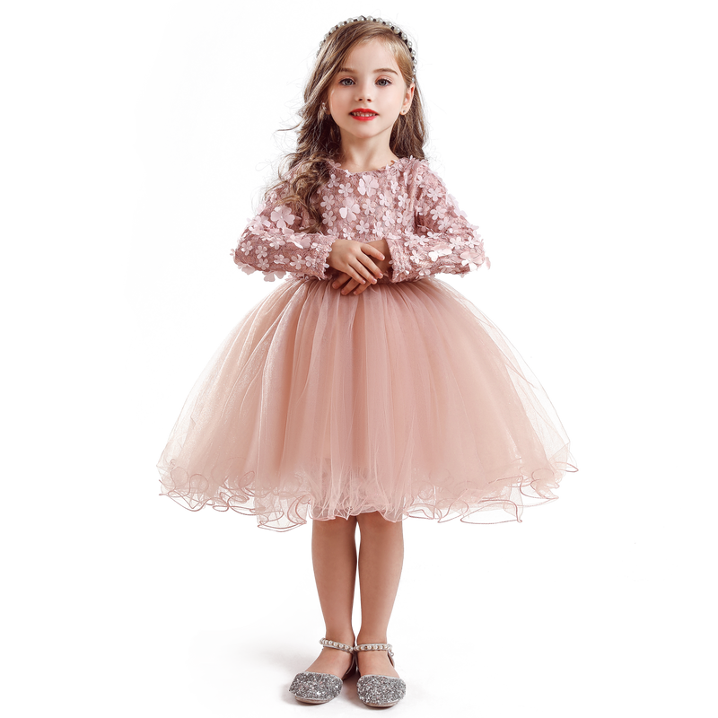 Autumn Winter Girls Princess Flower Ball Gown Party Dresses