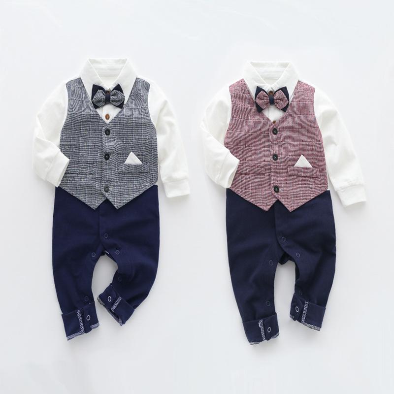 Autumnn Boy Gentleman Romper Cotton Jumpsuit Baptism Clothes