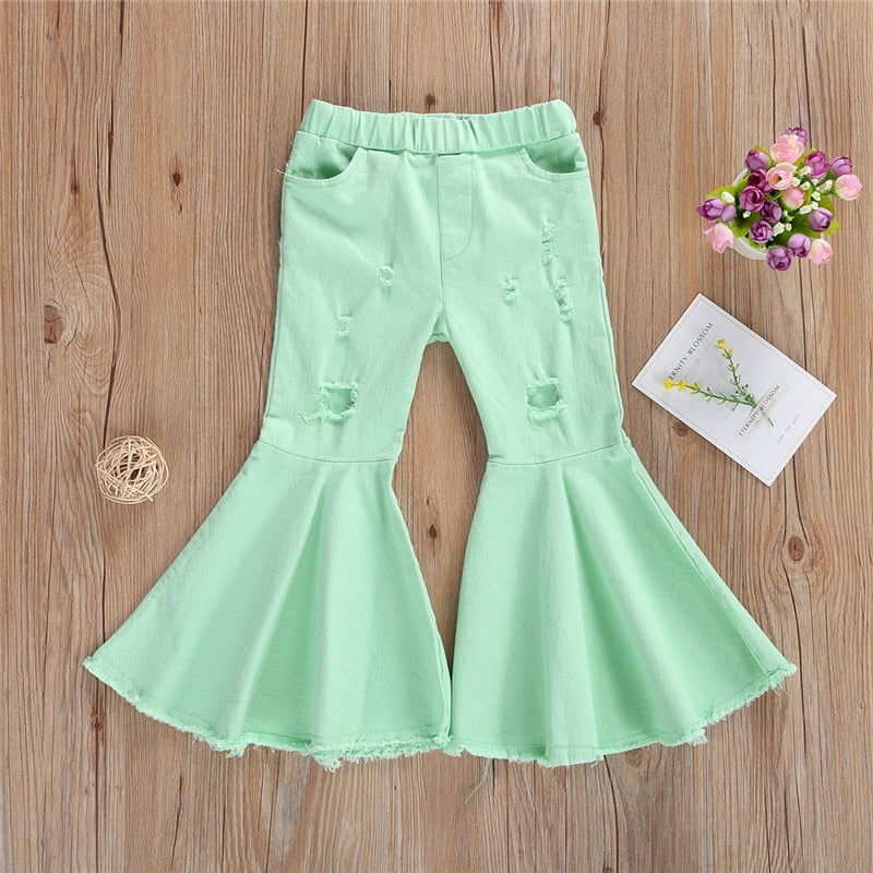 Toddler Baby Kids Girl Bell Bottom Pants Flare Denim Jeans Pants Leggings Trousers