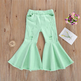 Toddler Baby Kids Girl Bell Bottom Pants Flare Denim Jeans Pants Leggings Trousers