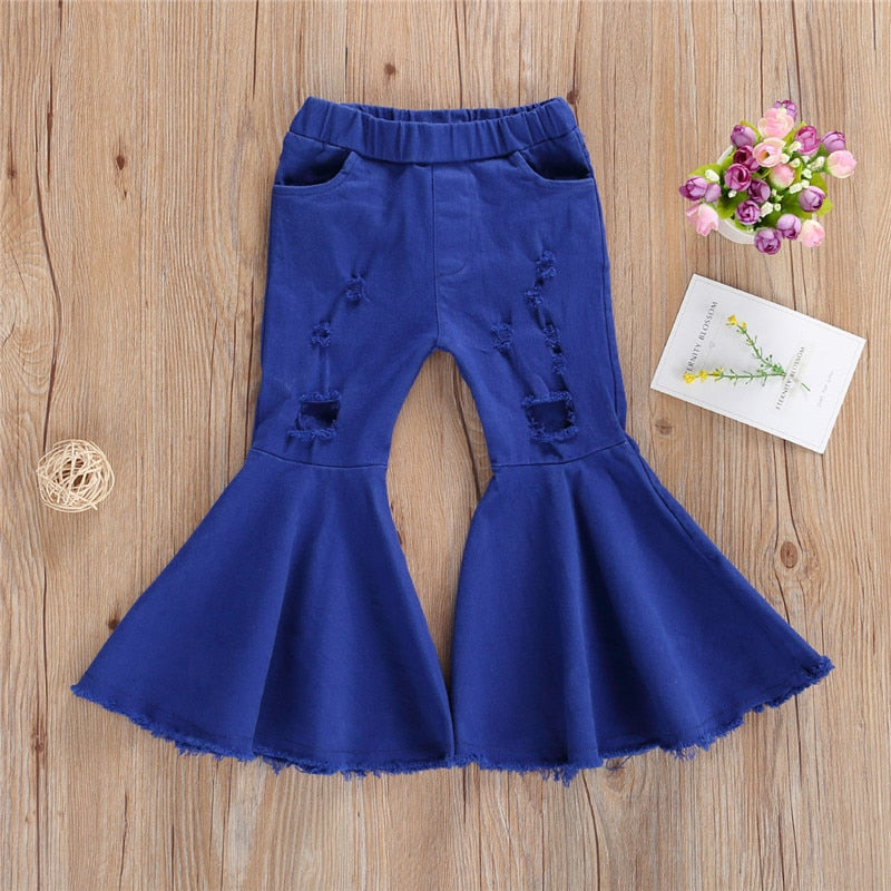 Toddler Baby Kids Girl Bell Bottom Pants Flare Denim Jeans Pants Leggings Trousers