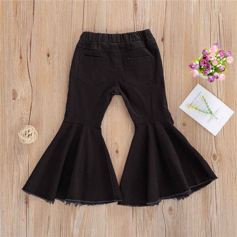 Toddler Baby Kids Girl Bell Bottom Pants Flare Denim Jeans Pants Leggings Trousers