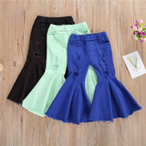 Toddler Baby Kids Girl Bell Bottom Pants Flare Denim Jeans Pants Leggings Trousers