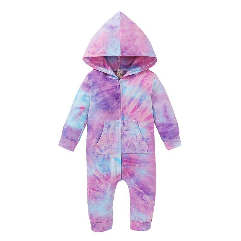 Infant Baby Kid Tie Dyeing Long Sleeve Hooded Zipper Romper