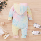 Infant Baby Kid Tie Dyeing Long Sleeve Hooded Zipper Romper