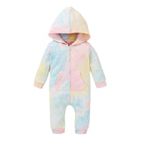 Infant Baby Kid Tie Dyeing Long Sleeve Hooded Zipper Romper