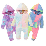 Infant Baby Kid Tie Dyeing Long Sleeve Hooded Zipper Romper