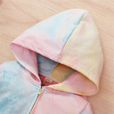 Infant Baby Kid Tie Dyeing Long Sleeve Hooded Zipper Romper